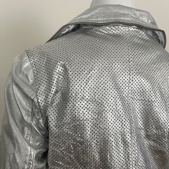 BANO EEMEE Metallic Moto Leather Jacket in Silver - Picture 9 of 13